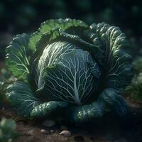 Cabbage in the garden. Close up. Selective focus. photo