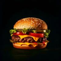 Hamburger on a black background  close-up  isolate photo