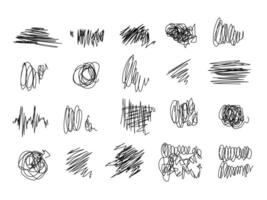 Handwritten abstract stains of strokes. Hand-drawn Doodle lines with blue pen. Sketchy elements. vector