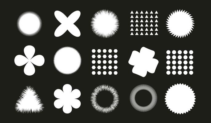 Set of retrofuturistic design elements. A collection of vector geometric shapes for business design concepts.