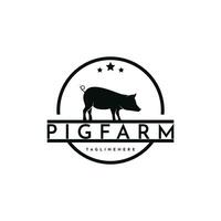 Clásico cerdo granja logo diseño con hipster dibujo estilo vector