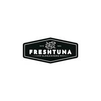 Fresh tuna logo design vintage retro stamp vector