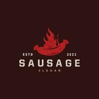 Sausage Logo, Vector Meat Fork and the Sausage Food, Restaurant Inspiration Design, Vintage Retro Rustic