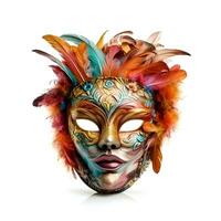 Beautiful carnival mask with feathers on white background. Isolated. photo