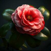 Beautiful camellia flower on black background  close-up photo