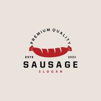 Sausage Logo, Vector Meat Fork and the Sausage Food, Restaurant Inspiration Design, Vintage Retro Rustic