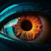 Close-up of human eye with iris. 3D rendering photo