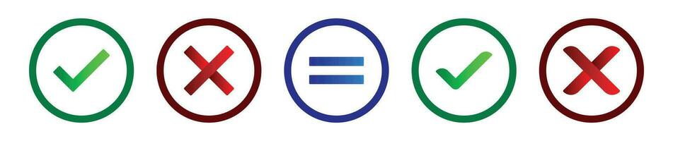 Check mark, cross mark circle frame color button set EPS10. vector