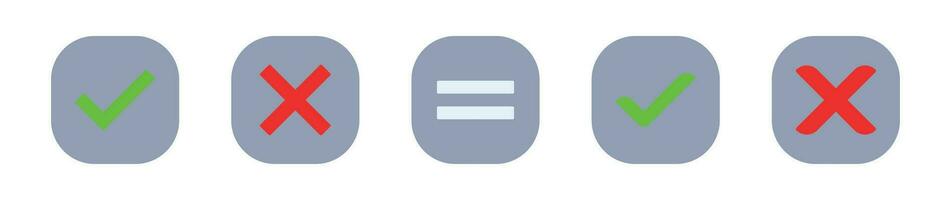 Check mark, cross mark dark rectangular color icon set EPS10. vector