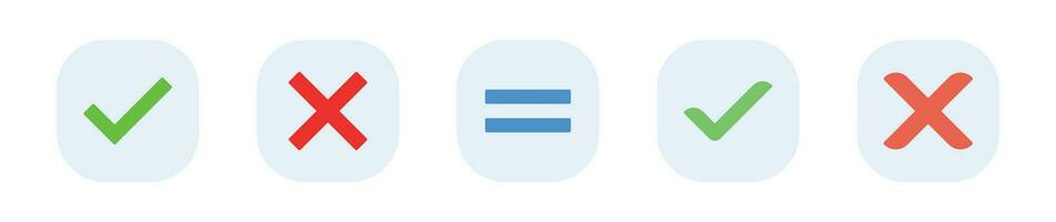 Check mark, cross mark light rectangular color icon set EPS10. vector
