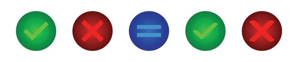 Check mark, cross, equal mark circle color icon set. vector