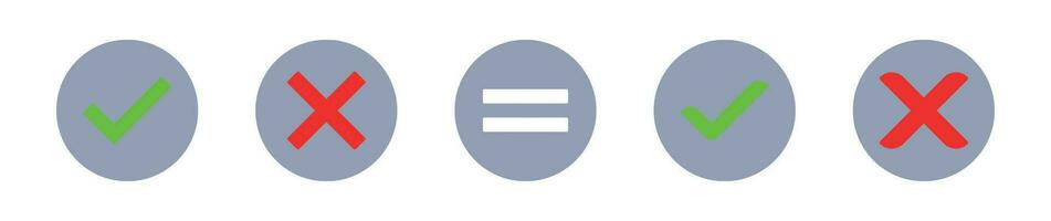 Check mark, cross mark dark circle color icon set with white background. vector