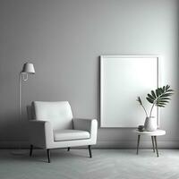 Modern interior with white armchair  lamp and plant. Mock up  3D Rendering photo