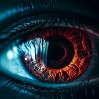 cerca arriba ver de humano ojo con iris. 3d representación foto