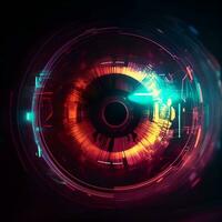 Futuristic technology eye. Colorful abstract background. 3D rendering photo