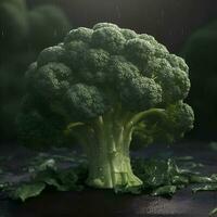 Broccoli on a black background in the rain. 3d render photo