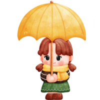 Watercolor Autumn Kid Holding Umbrella png