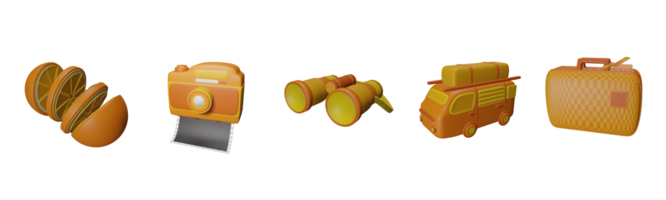 3d ícone verão coleção rendido isolado em a transparente fundo. laranjas, Câmera, binocular, viagem carro, viagem saco objeto para seu Projeto. png