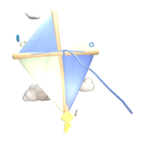 3D kite icon summer rendered isolated on the transparent background. Simple and elegant object for your design. png