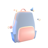 3d Symbol zurück zu Schule Tasche gerendert isoliert auf das transparent Hintergrund. einfach und elegant Objekt zum Ihre Design. png