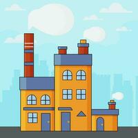 Factory building chimney icon illustrations set isolated on the colored background vector