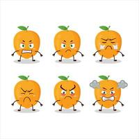 Orange fruit cartoon character with various angry expressions vector