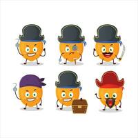 Cartoon character of orange fruit with various pirates emoticons vector