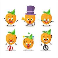 Cartoon character of orange fruit with various circus shows vector