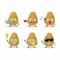 Potato cartoon character with various types of business emoticons vector