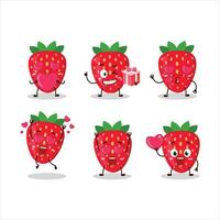 Strawberry cartoon character with love cute emoticon vector