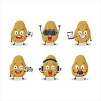 Potato cartoon character are playing games with various cute emoticons vector