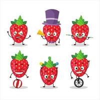 Cartoon character of strawberry with various circus shows vector