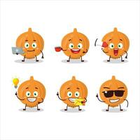 Onion cartoon character with various types of business emoticons vector