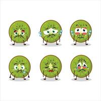 Slice of kiwi cartoon character with sad expression vector