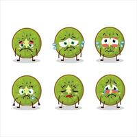 Slice of kiwi cartoon character with sad expression vector