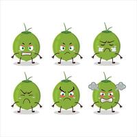 verde Coco dibujos animados personaje con varios enojado expresiones vector