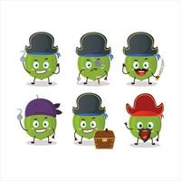 Cartoon character of green coconut with various pirates emoticons vector