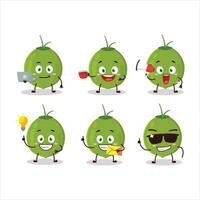 Green coconut cartoon character with various types of business emoticons vector