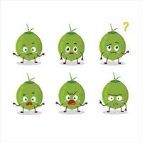 Cartoon character of green coconut with what expression vector