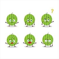 Cartoon character of green watermelon with what expression vector