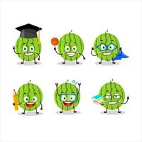School student of green watermelon cartoon character with various expressions vector
