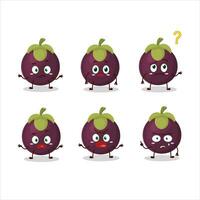 Cartoon character of mangosteen with what expression vector