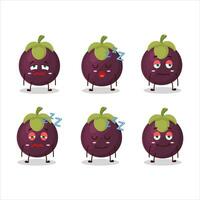 Cartoon character of mangosteen with sleepy expression vector