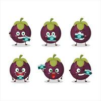 Photographer profession emoticon with mangosteen cartoon character vector