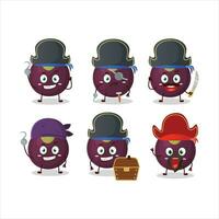 Cartoon character of mangosteen with various pirates emoticons vector