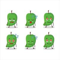 dibujos animados personaje de verde mango con soñoliento expresión vector