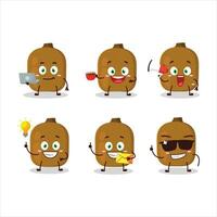 kiwi dibujos animados personaje con varios tipos de negocio emoticones vector