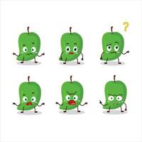 Cartoon character of green mango with what expression vector