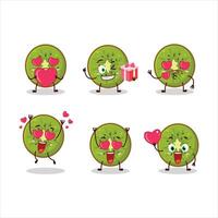 rebanada de kiwi dibujos animados personaje con amor linda emoticon vector