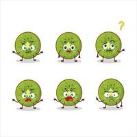 Cartoon character of slice of kiwi with what expression vector